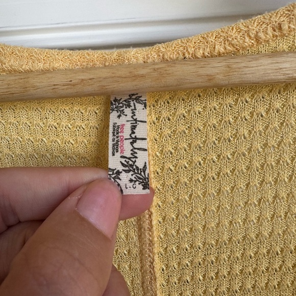 Free People "One of the Girls" Babydoll Tee Waffle Knit Butter Yellow Large - Picture 6 of 6